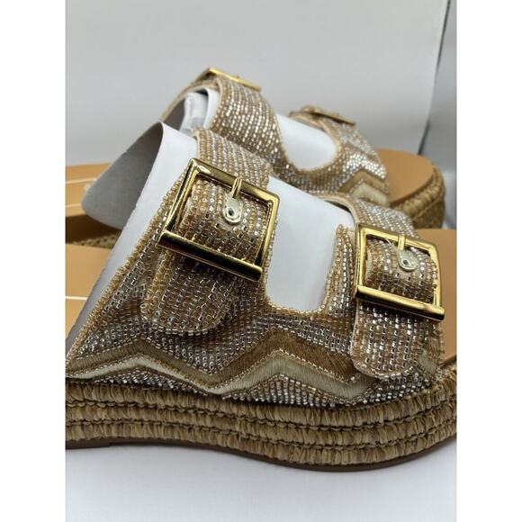 Dolce Vita 9 Wixie Beaded Strap Platform Sandal Espadrille Nuetral Glam Boho - Picture 3 of 8